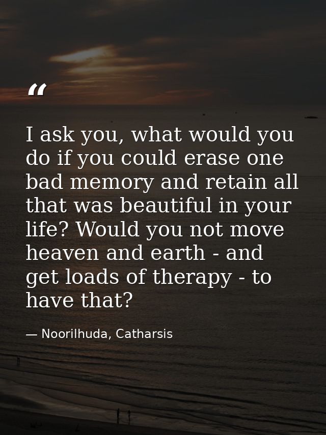 I ask you, what would you do if you could erase one bad memory and retain all that was beautiful in your life? Would you — Noorilhuda, Catharsis