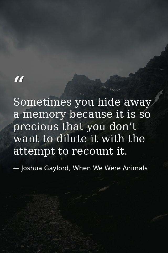 Sometimes you hide away a memory because it is so precious that you don’t want to dilute it with the attempt to recount  — Joshua Gaylord, When We Were Animals