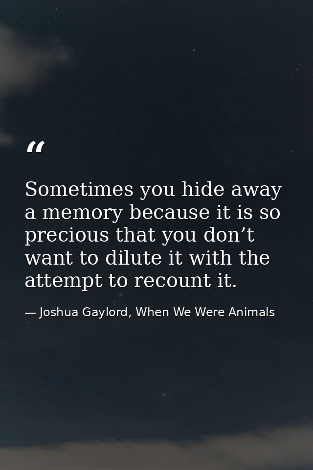 Sometimes you hide away a memory because it is so precious that you don’t want to dilute it with the attempt to recount  — Joshua Gaylord, When We Were Animals