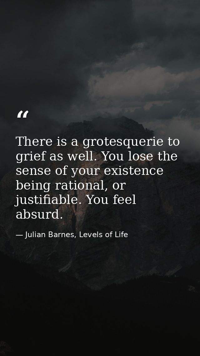 There is a grotesquerie to grief as well. You lose the sense of your existence being rational, or justifiable. You feel  — Julian Barnes, Levels of Life
