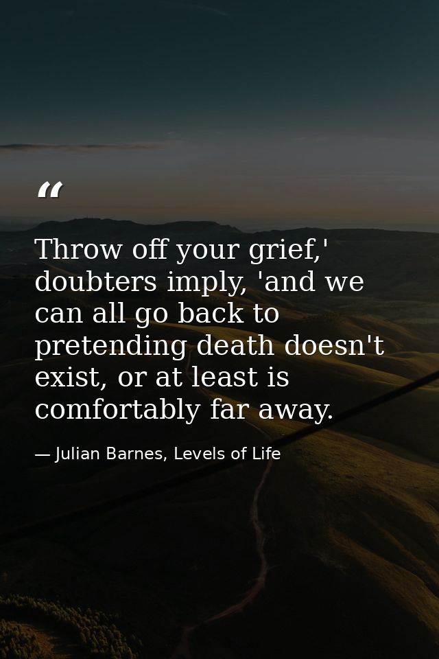 Throw off your grief,' doubters imply, 'and we can all go back to pretending death doesn't exist, or at least is comfort — Julian Barnes, Levels of Life