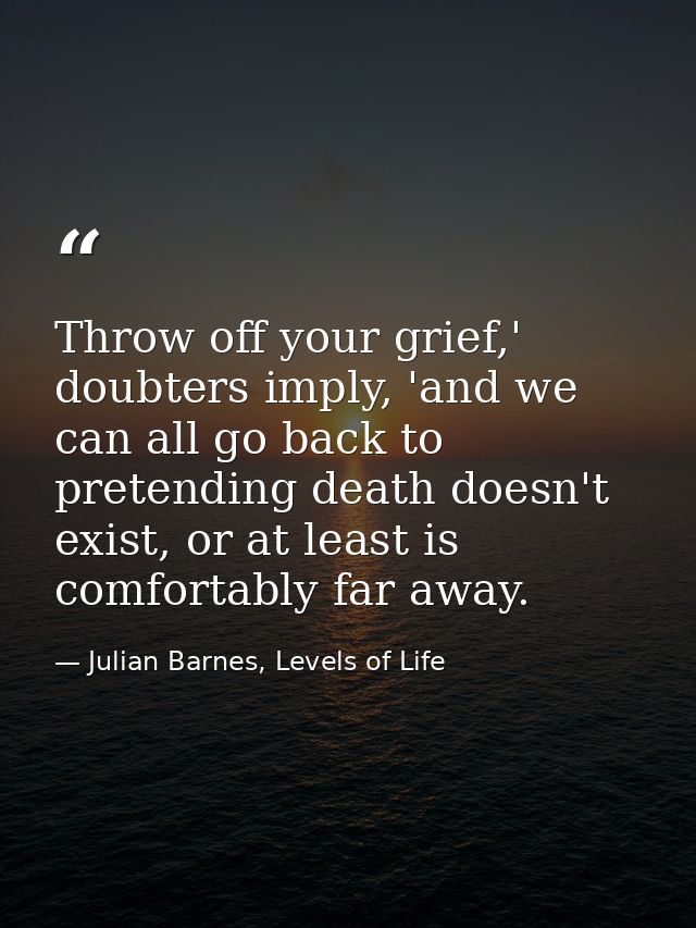 Throw off your grief,' doubters imply, 'and we can all go back to pretending death doesn't exist, or at least is comfort — Julian Barnes, Levels of Life