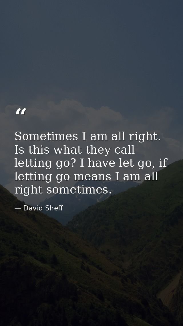 Sometimes I am all right. Is this what they call letting go? I have let go, if letting go means I am all right sometimes — David Sheff