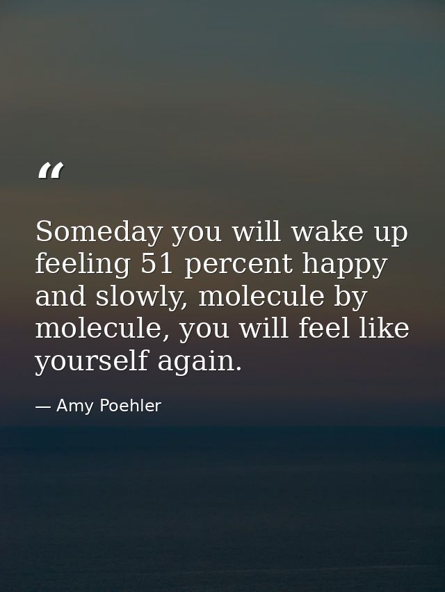 Someday you will wake up feeling 51 percent happy and slowly, molecule by molecule, you will feel like yourself again. — Amy Poehler