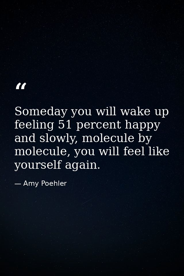 Someday you will wake up feeling 51 percent happy and slowly, molecule by molecule, you will feel like yourself again. — Amy Poehler