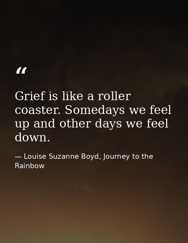 Grief is like a roller coaster. Somedays we feel up and other days we feel down. — Louise Suzanne Boyd, Journey to the Rainbow