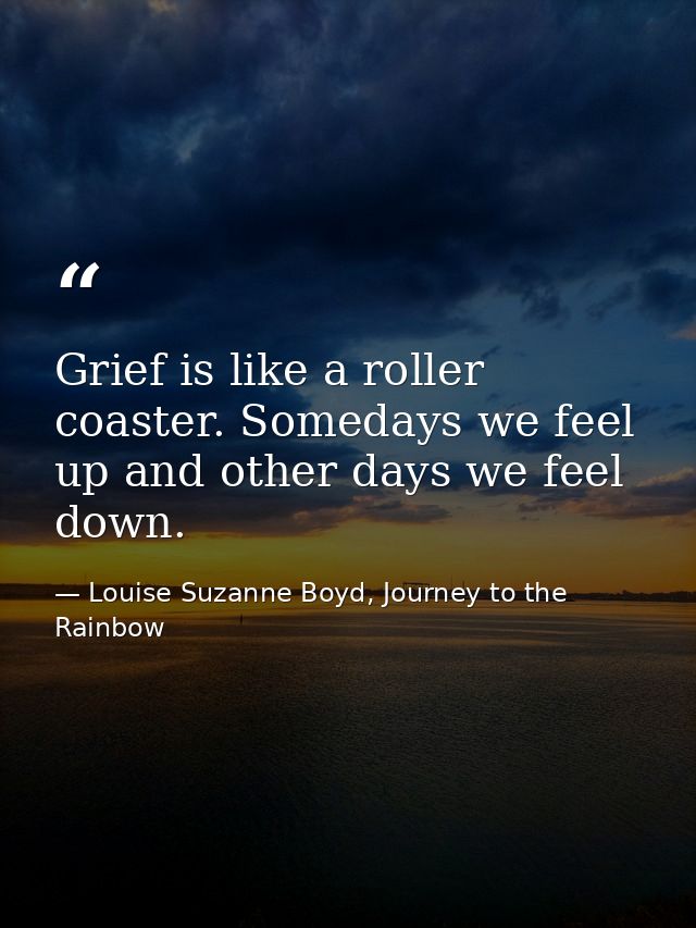 Grief is like a roller coaster. Somedays we feel up and other days we feel down. — Louise Suzanne Boyd, Journey to the Rainbow