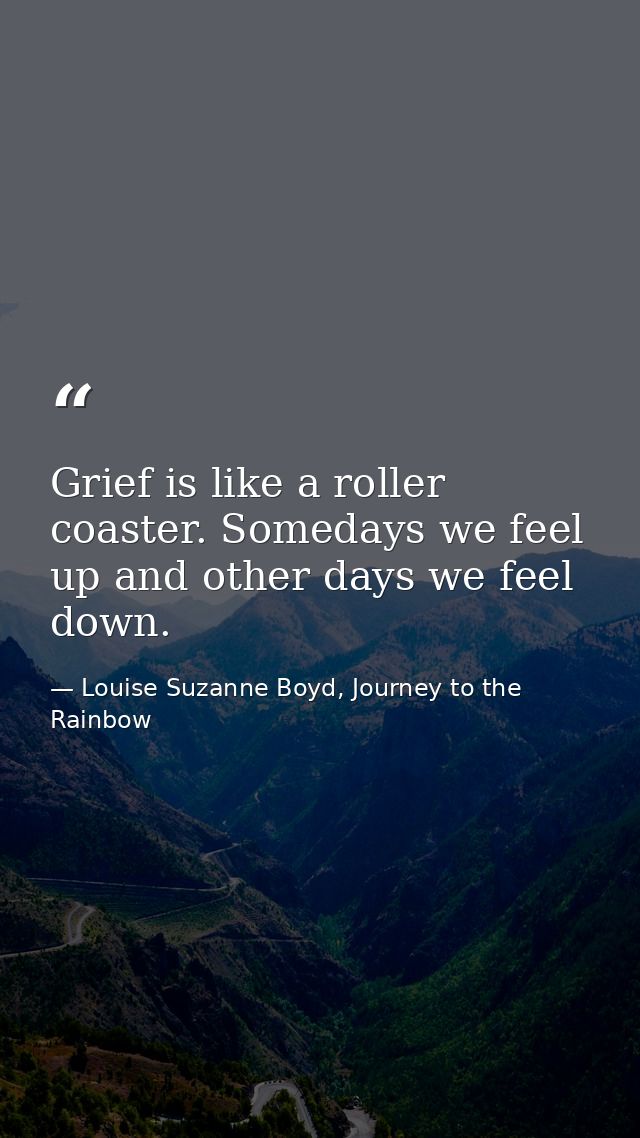 Grief is like a roller coaster. Somedays we feel up and other days we feel down. — Louise Suzanne Boyd, Journey to the Rainbow