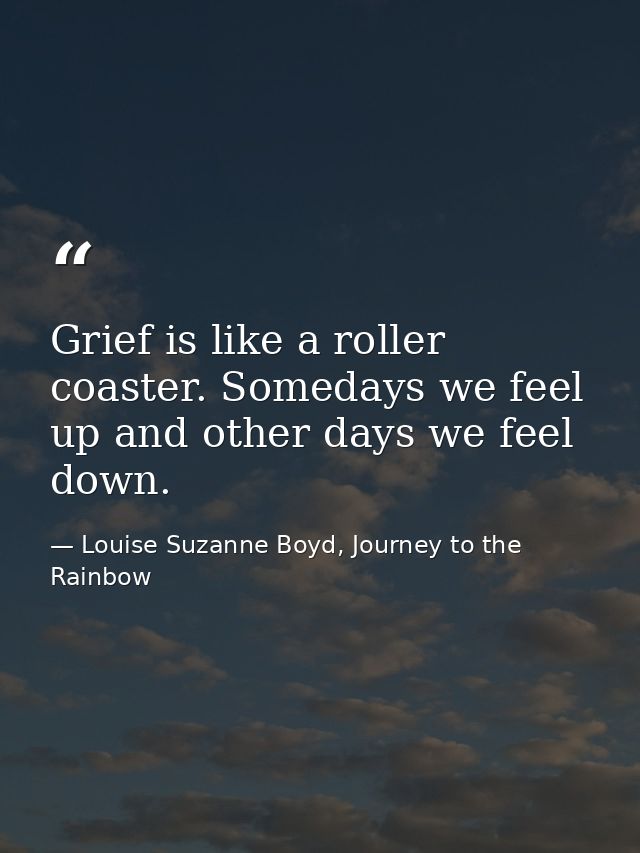 Grief is like a roller coaster. Somedays we feel up and other days we feel down. — Louise Suzanne Boyd, Journey to the Rainbow