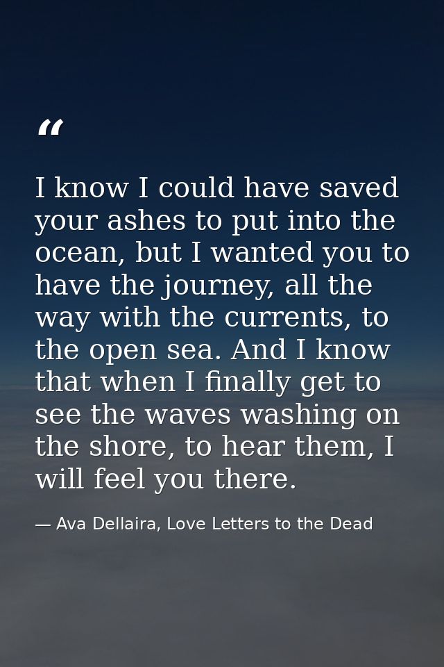 I know I could have saved your ashes to put into the ocean, but I wanted you to have the journey, all the way with the c — Ava Dellaira, Love Letters to the Dead