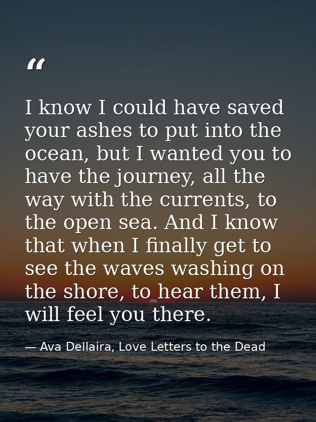 I know I could have saved your ashes to put into the ocean, but I wanted you to have the journey, all the way with the c — Ava Dellaira, Love Letters to the Dead
