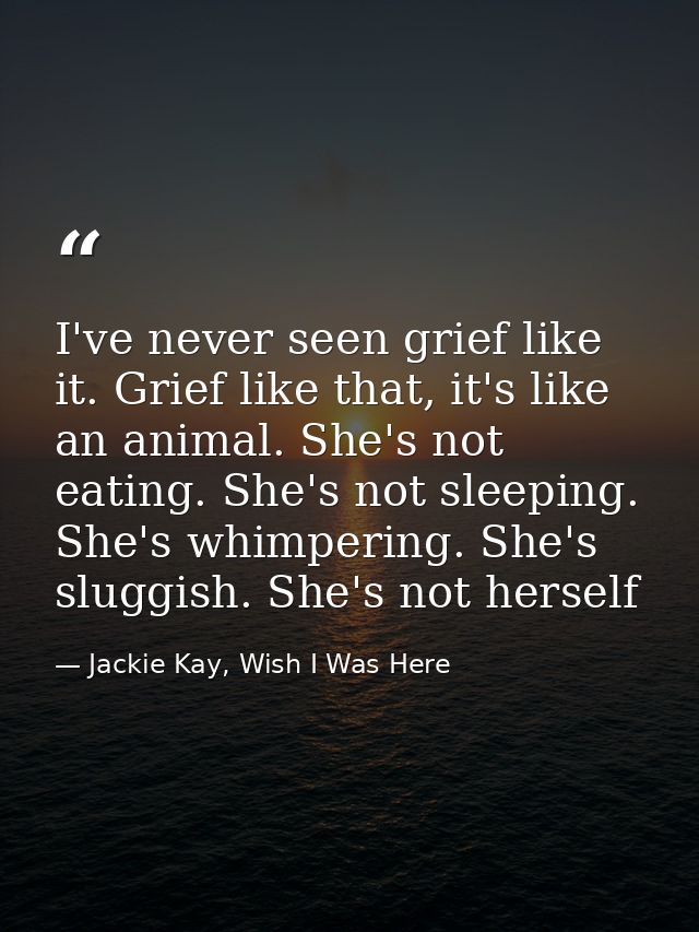 I've never seen grief like it. Grief like that, it's like an animal. She's not eating. She's not sleeping. She's whimper — Jackie Kay, Wish I Was Here