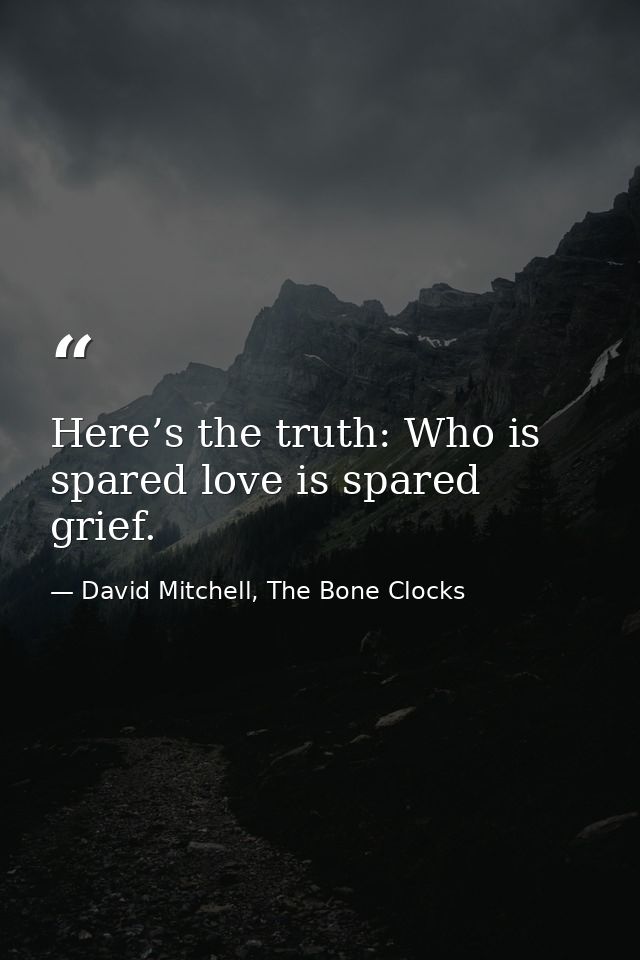 Here’s the truth: Who is spared love is spared grief. — David Mitchell, The Bone Clocks