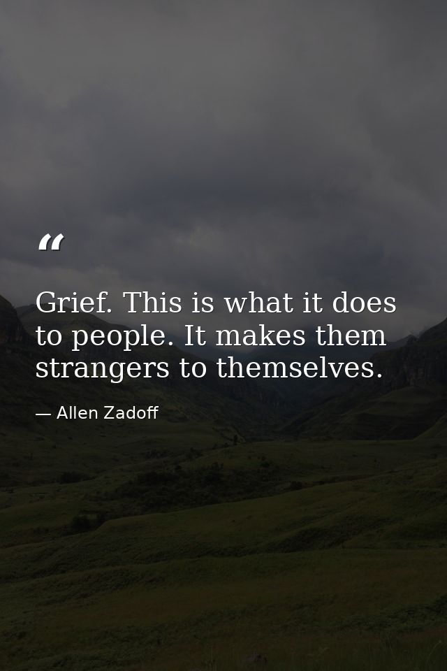 Grief. This is what it does to people. It makes them strangers to themselves. — Allen Zadoff