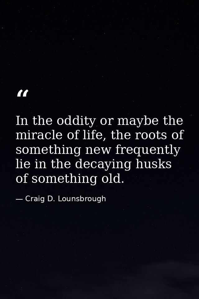 In the oddity or maybe the miracle of life, the roots of something new frequently lie in the decaying husks of something — Craig D. Lounsbrough