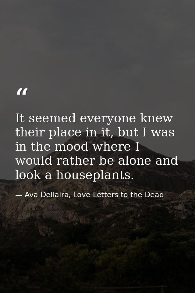 It seemed everyone knew their place in it, but I was in the mood where I would rather be alone and look a houseplants. — Ava Dellaira, Love Letters to the Dead