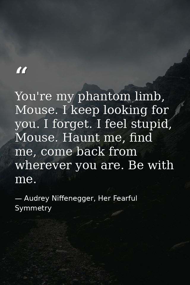 You're my phantom limb, Mouse. I keep looking for you. I forget. I feel stupid, Mouse. Haunt me, find me, come back from — Audrey Niffenegger, Her Fearful Symmetry