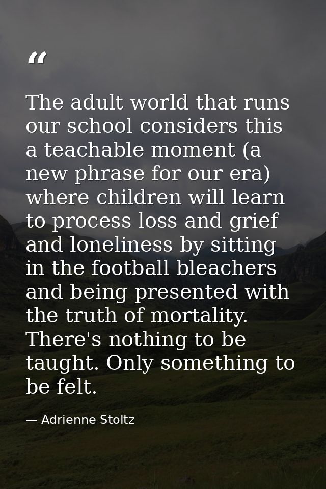 The adult world that runs our school considers this a teachable moment (a new phrase for our era) where children will le — Adrienne Stoltz