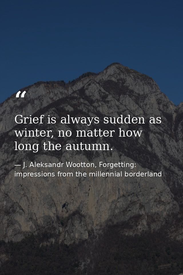 Grief is always sudden as winter, no matter how long the autumn. — J. Aleksandr Wootton, Forgetting: impressions from the millennial borderland