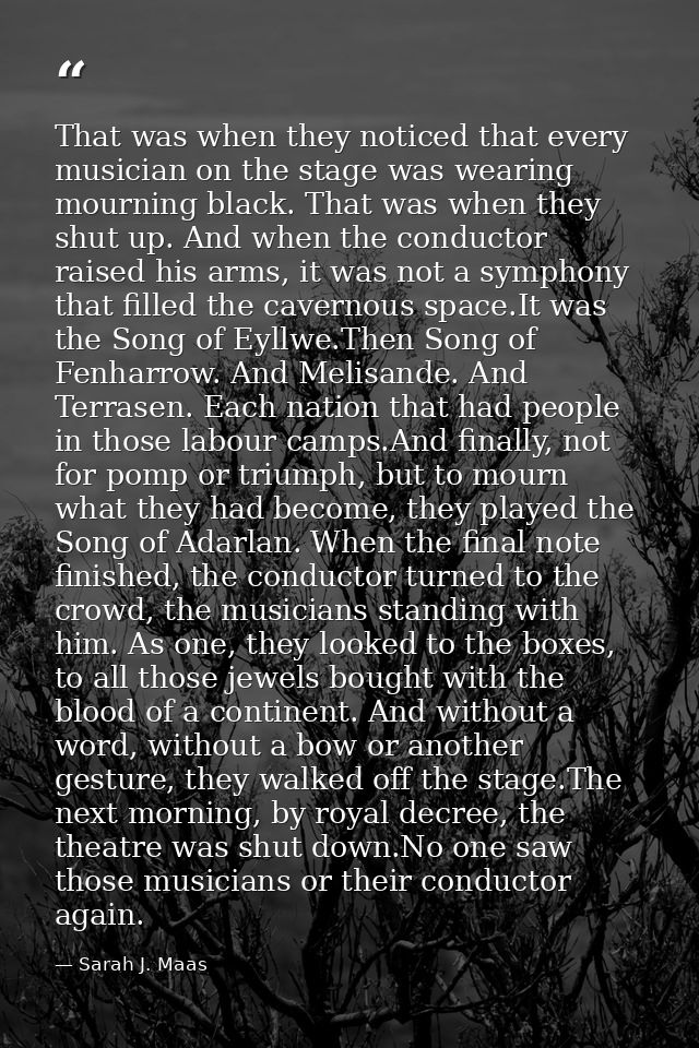 That was when they noticed that every musician on the stage was wearing mourning black. That was when they shut up. And  — Sarah J. Maas