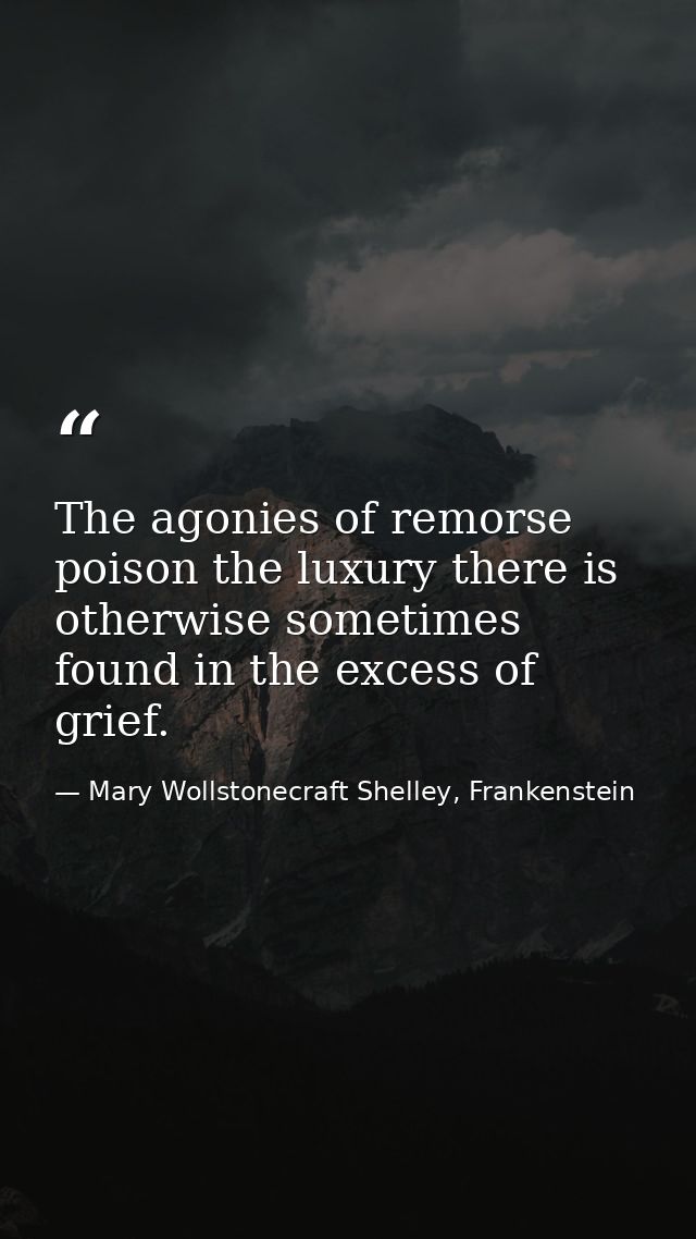 The agonies of remorse poison the luxury there is otherwise sometimes found in the excess of grief. — Mary Wollstonecraft Shelley, Frankenstein