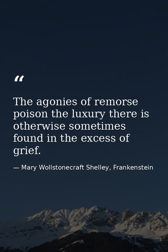 The agonies of remorse poison the luxury there is otherwise sometimes found in the excess of grief. — Mary Wollstonecraft Shelley, Frankenstein