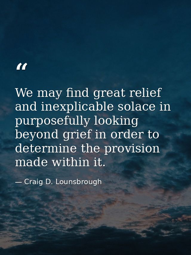 We may find great relief and inexplicable solace in purposefully looking beyond grief in order to determine the provisio — Craig D. Lounsbrough