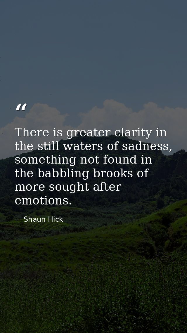 There is greater clarity in the still waters of sadness, something not found in the babbling brooks of more sought after — Shaun Hick