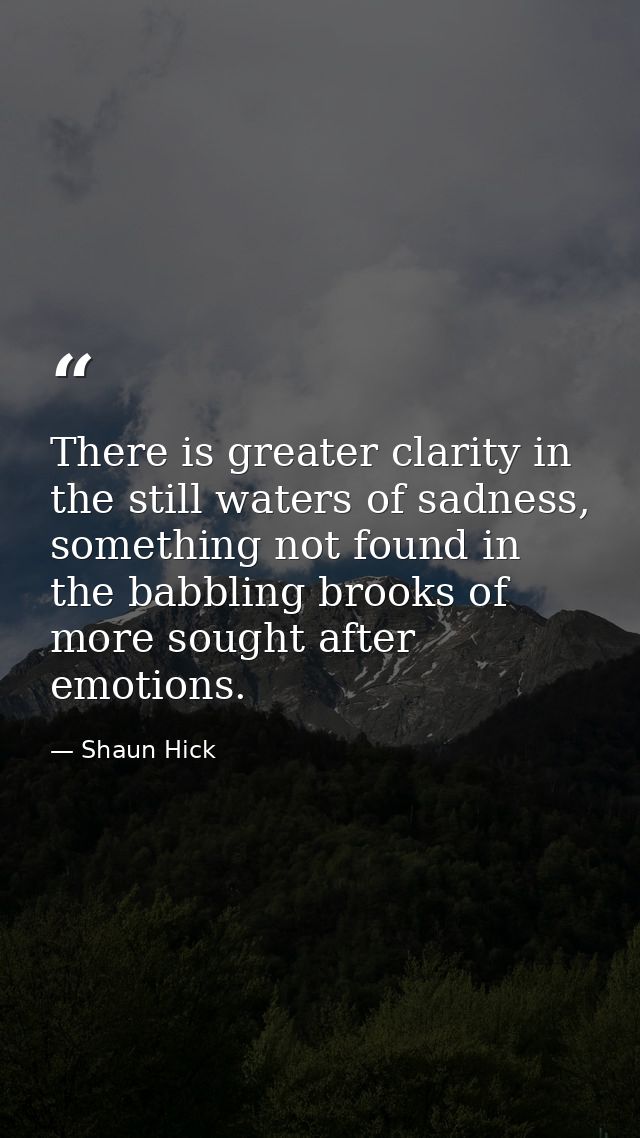 There is greater clarity in the still waters of sadness, something not found in the babbling brooks of more sought after — Shaun Hick