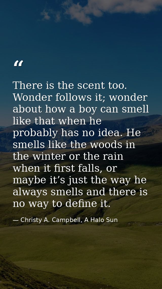 There is the scent too. Wonder follows it; wonder about how a boy can smell like that when he probably has no idea. He s — Christy A. Campbell, A Halo Sun