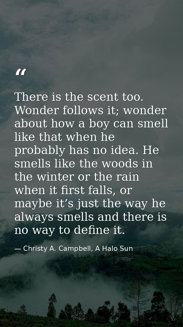 There is the scent too. Wonder follows it; wonder about how a boy can smell like that when he probably has no idea. He s — Christy A. Campbell, A Halo Sun
