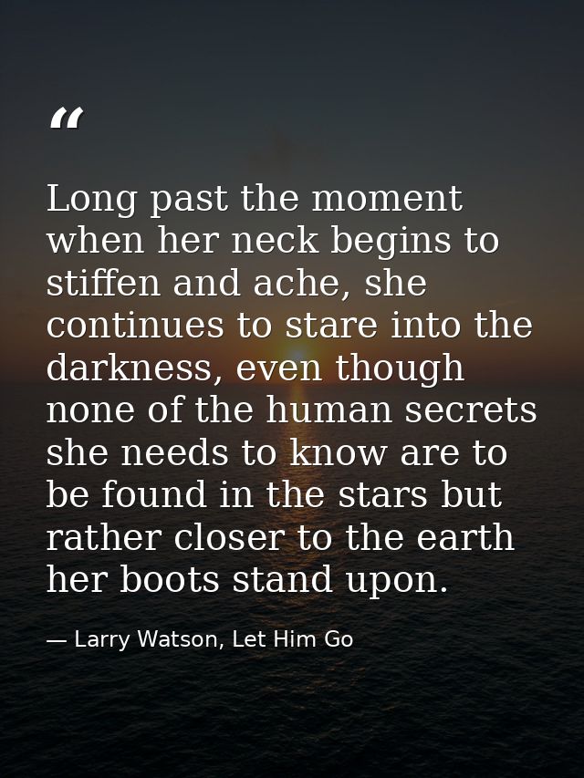 Long past the moment when her neck begins to stiffen and ache, she continues to stare into the darkness, even though non — Larry Watson, Let Him Go
