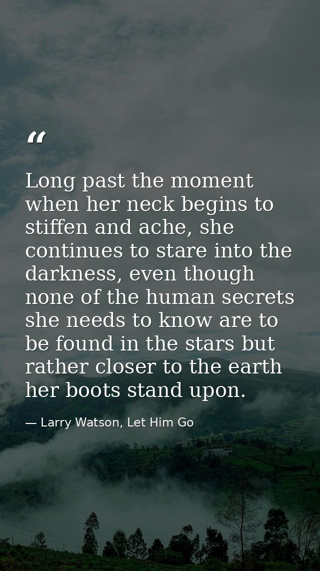 Long past the moment when her neck begins to stiffen and ache, she continues to stare into the darkness, even though non — Larry Watson, Let Him Go