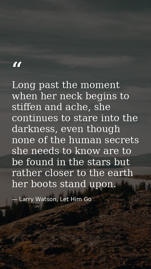 Long past the moment when her neck begins to stiffen and ache, she continues to stare into the darkness, even though non — Larry Watson, Let Him Go