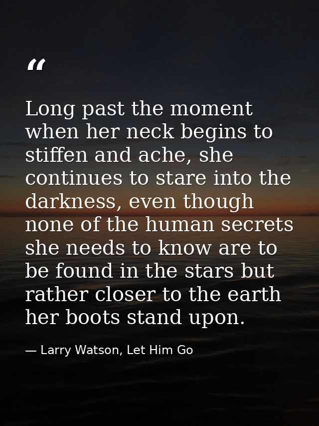 Long past the moment when her neck begins to stiffen and ache, she continues to stare into the darkness, even though non — Larry Watson, Let Him Go