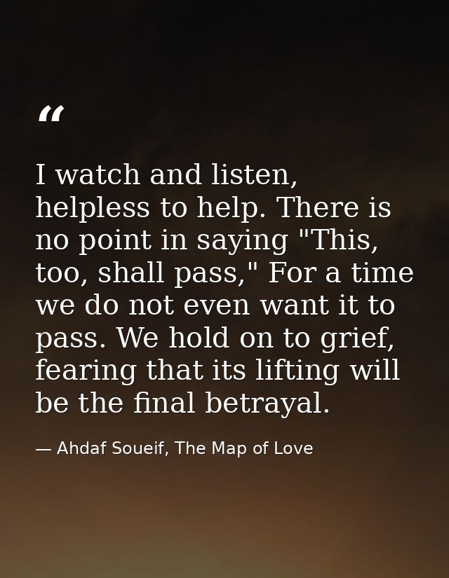 I watch and listen, helpless to help. There is no point in saying "This, too, shall pass," For a time we do not even wan — Ahdaf Soueif, The Map of Love