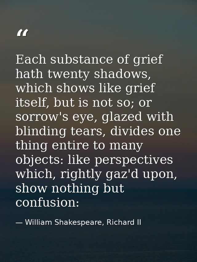 Each substance of grief hath twenty shadows, which shows like grief itself, but is not so; or sorrow's eye, glazed with  — William Shakespeare, Richard II