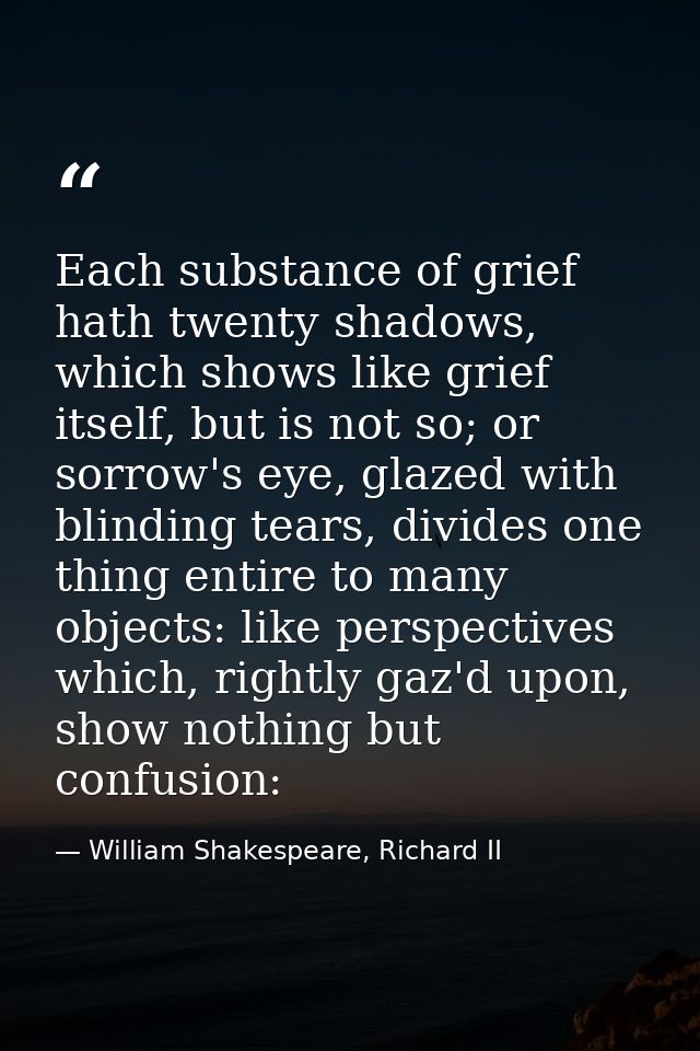Each substance of grief hath twenty shadows, which shows like grief itself, but is not so; or sorrow's eye, glazed with  — William Shakespeare, Richard II