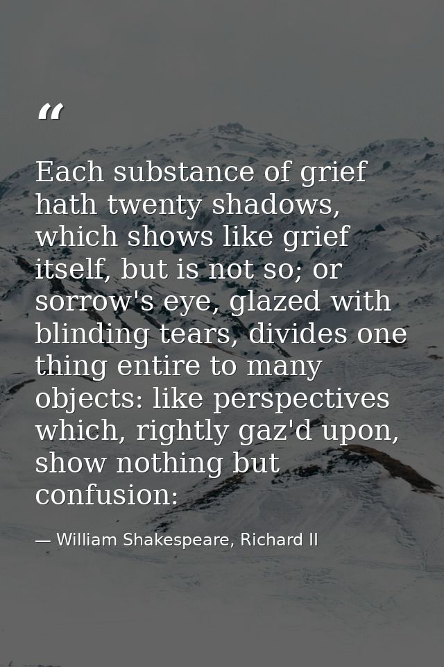 Each substance of grief hath twenty shadows, which shows like grief itself, but is not so; or sorrow's eye, glazed with  — William Shakespeare, Richard II
