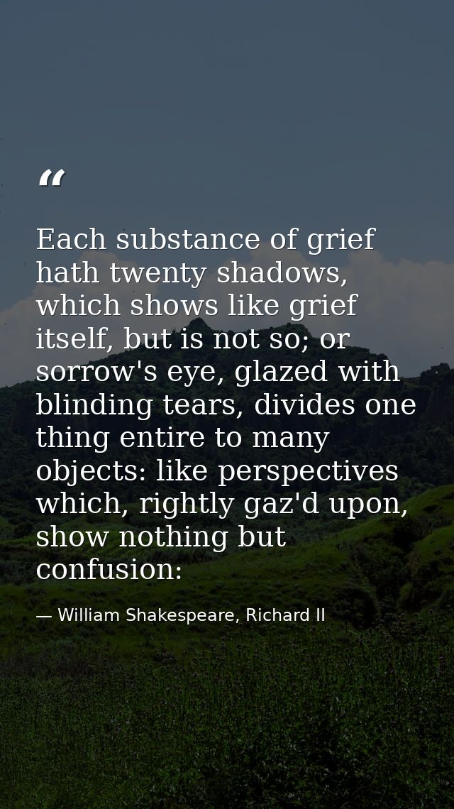 Each substance of grief hath twenty shadows, which shows like grief itself, but is not so; or sorrow's eye, glazed with  — William Shakespeare, Richard II
