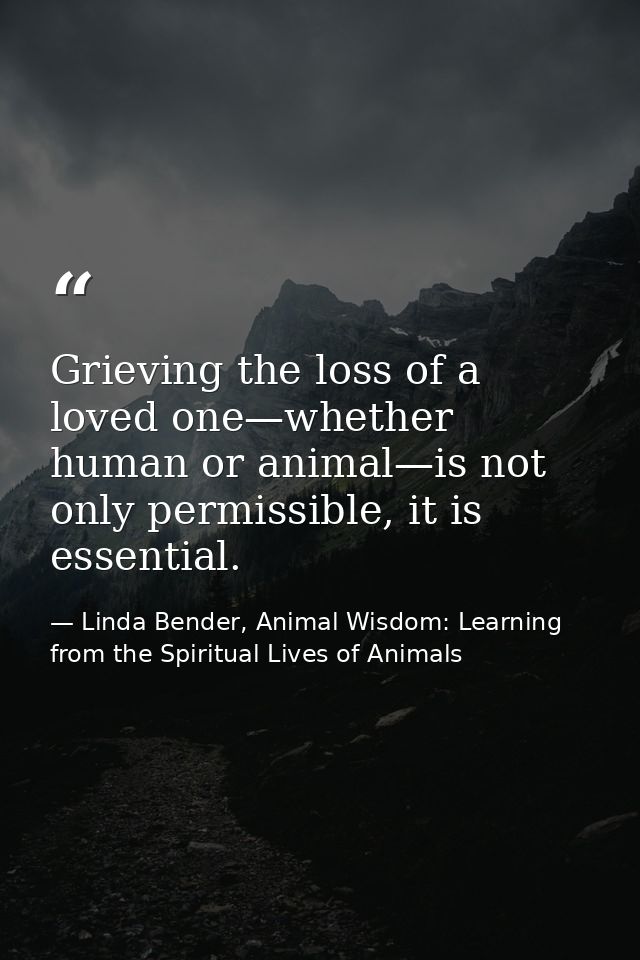 Grieving the loss of a loved one—whether human or animal—is not only permissible, it is essential. — Linda Bender, Animal Wisdom: Learning from the Spiritual Lives of Animals