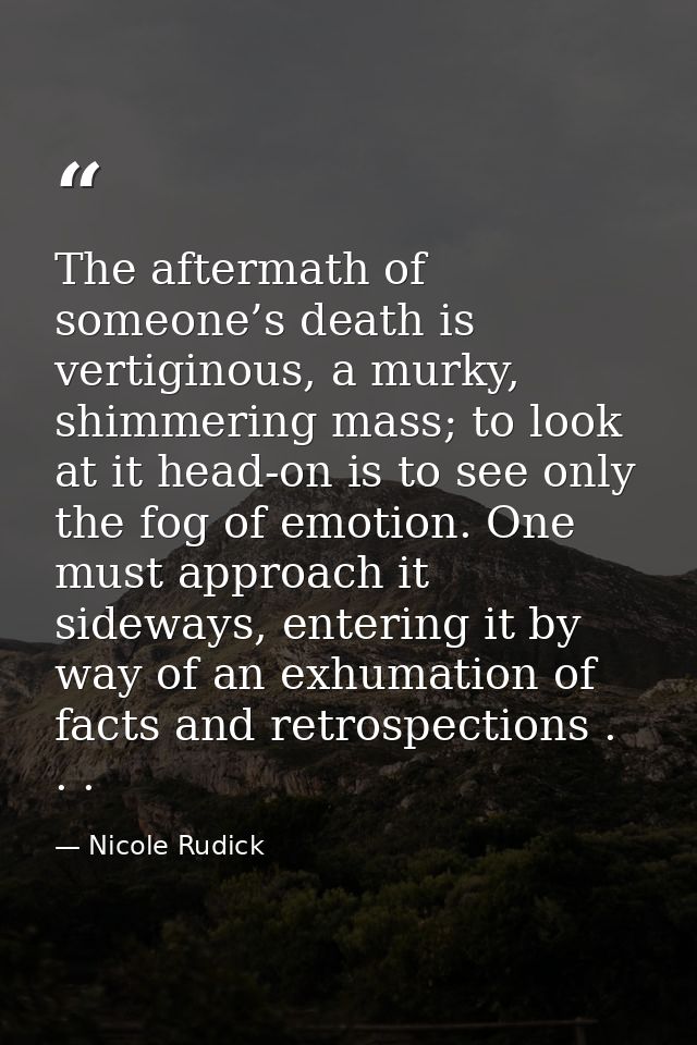 The aftermath of someone’s death is vertiginous, a murky, shimmering mass; to look at it head-on is to see only the fog  — Nicole Rudick