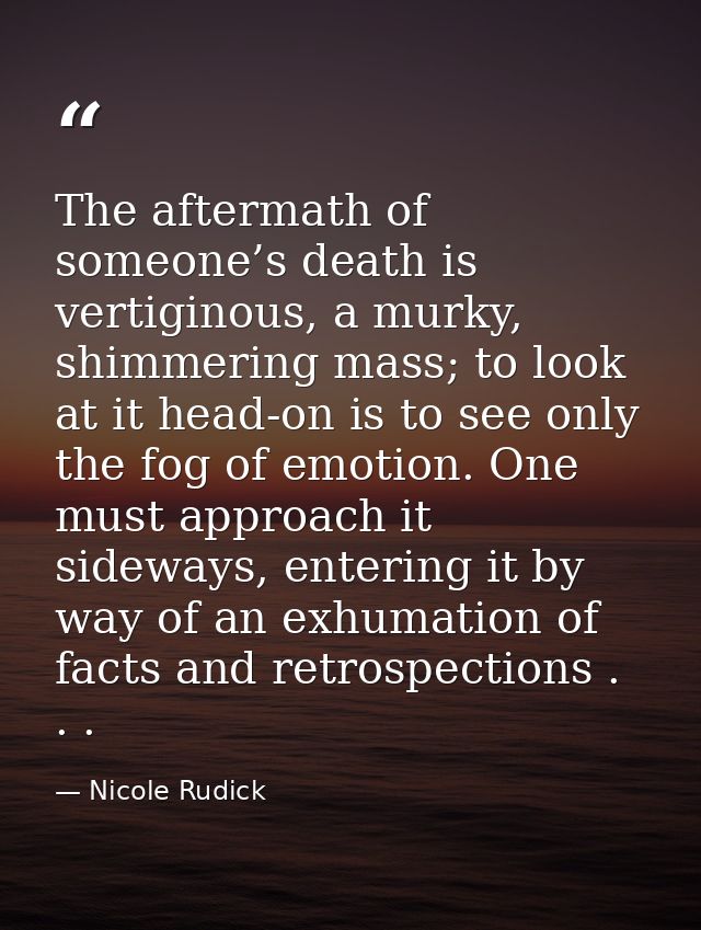 The aftermath of someone’s death is vertiginous, a murky, shimmering mass; to look at it head-on is to see only the fog  — Nicole Rudick