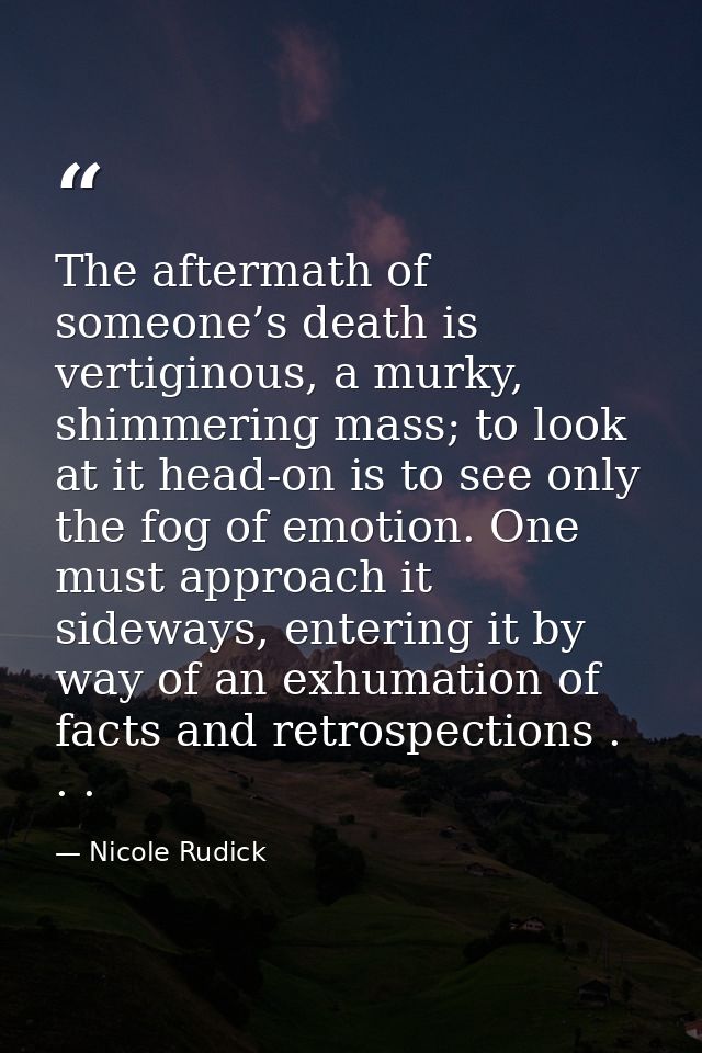 The aftermath of someone’s death is vertiginous, a murky, shimmering mass; to look at it head-on is to see only the fog  — Nicole Rudick