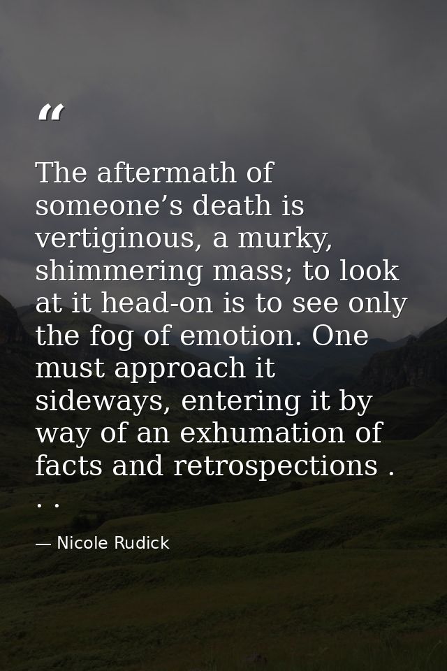 The aftermath of someone’s death is vertiginous, a murky, shimmering mass; to look at it head-on is to see only the fog  — Nicole Rudick