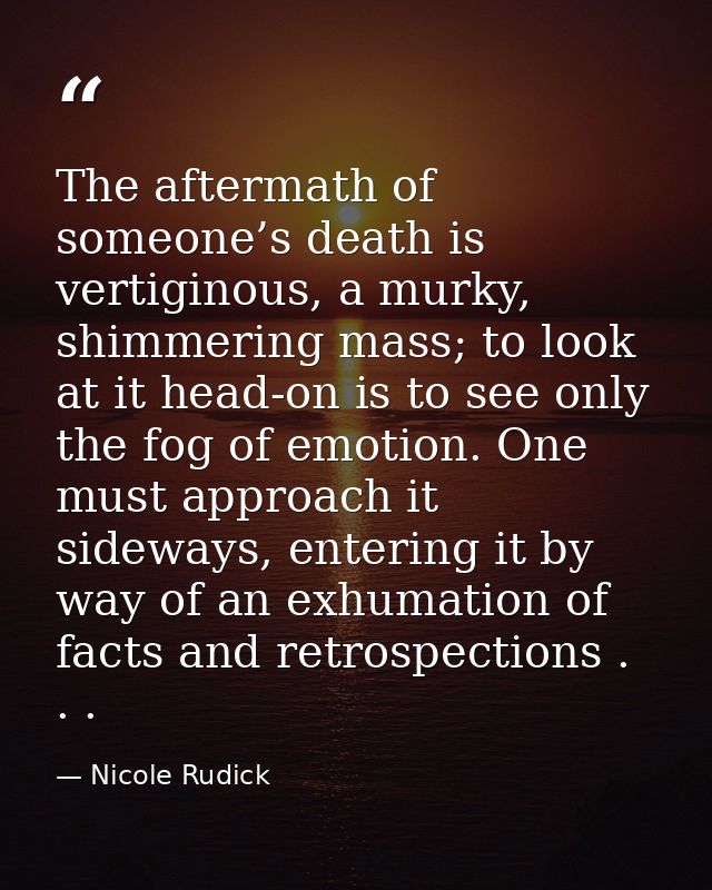 The aftermath of someone’s death is vertiginous, a murky, shimmering mass; to look at it head-on is to see only the fog  — Nicole Rudick