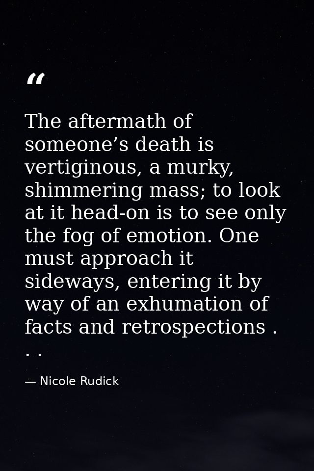 The aftermath of someone’s death is vertiginous, a murky, shimmering mass; to look at it head-on is to see only the fog  — Nicole Rudick