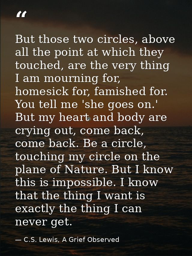 But those two circles, above all the point at which they touched, are the very thing I am mourning for, homesick for, fa — C.S. Lewis, A Grief Observed