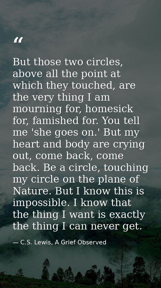 But those two circles, above all the point at which they touched, are the very thing I am mourning for, homesick for, fa — C.S. Lewis, A Grief Observed