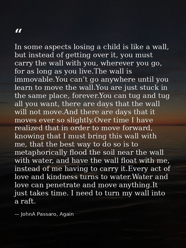 In some aspects losing a child is like a wall, but instead of getting over it, you must carry the wall with you, whereve — JohnA Passaro, Again